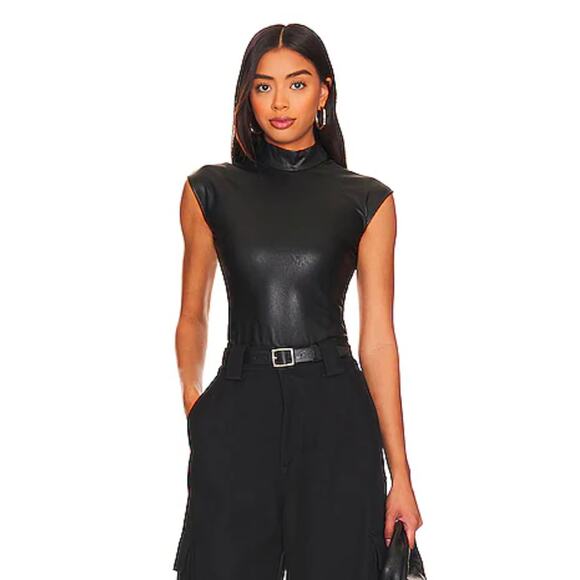 NWOT Spanx Leather Like Mock-neck Bodysuit - Picture 1 of 10